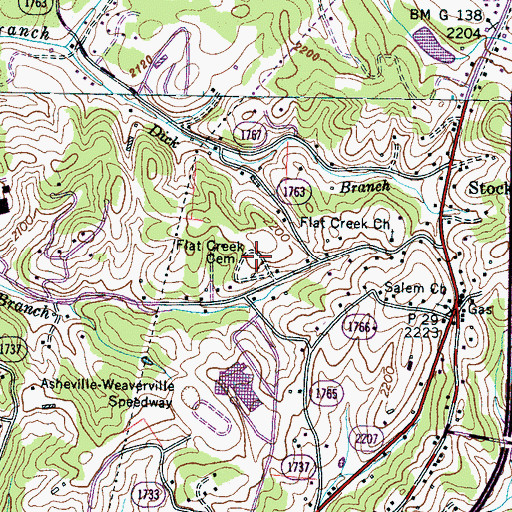 Topographic Map of Flat Creek Cemetery, NC