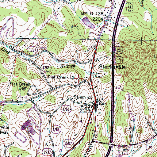 Topographic Map of Flat Creek Church, NC