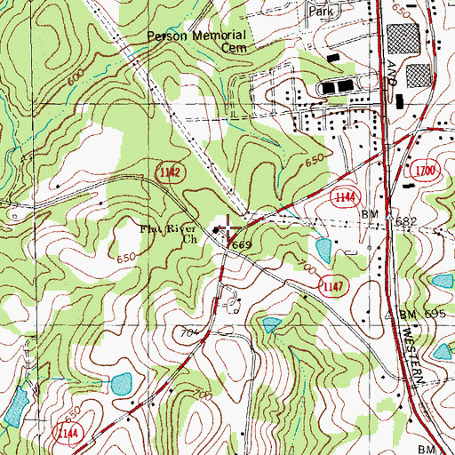 Topographic Map of Flat River Primitive Baptist Church, NC