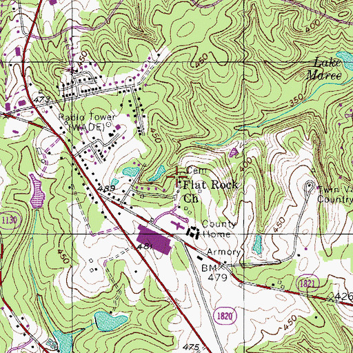 Topographic Map of Flat Rock Church, NC