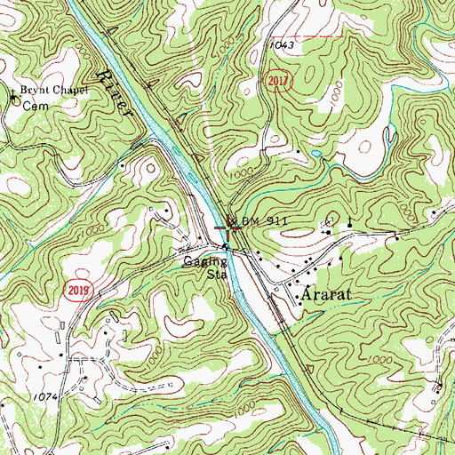Topographic Map of Flat Shoal Creek, NC