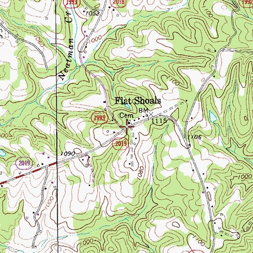 Topographic Map of Flat Shoals, NC
