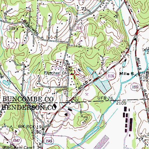 Topographic Map of Fletcher Church, NC