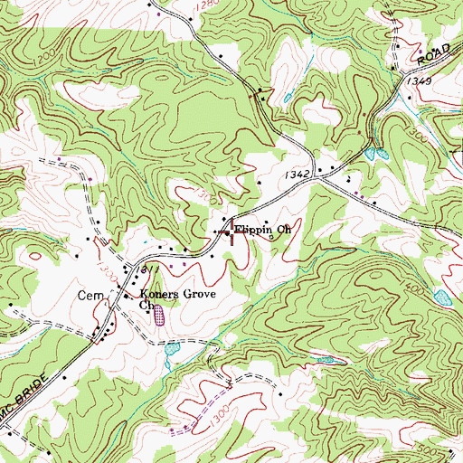 Topographic Map of Flippin Church, NC
