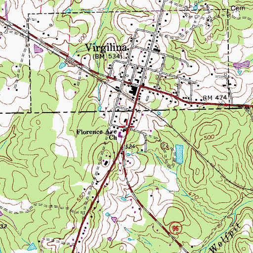 Topographic Map of Florence Avenue Church, NC