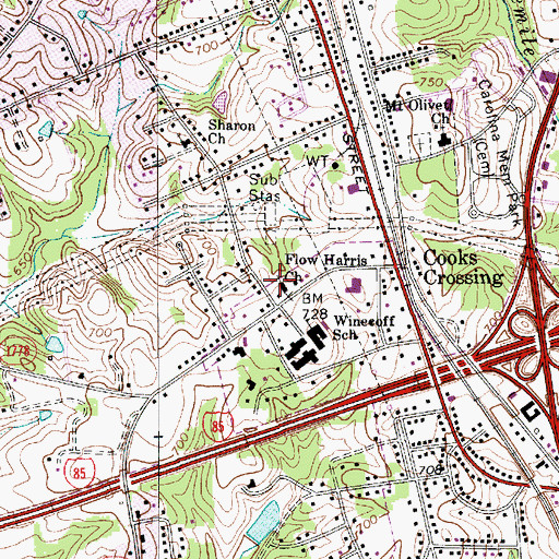 Topographic Map of Flow Harris Church, NC