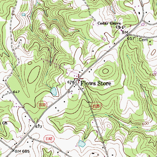 Topographic Map of Flows Store, NC