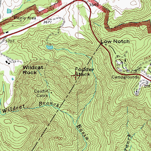 Topographic Map of Fodder Stack, NC