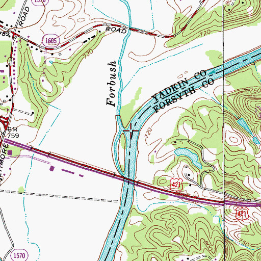 Topographic Map of Forbush Creek, NC