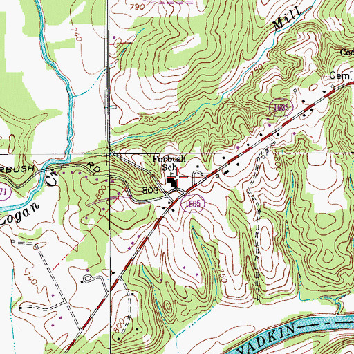 Topographic Map of Forbush School, NC