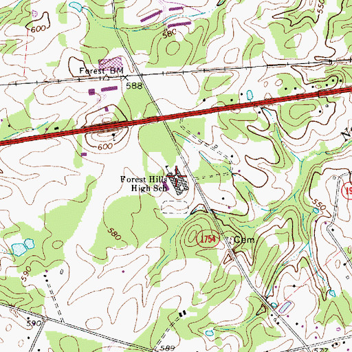 Topographic Map of Forest Hills High School, NC