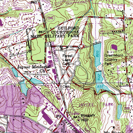 Topographic Map of Forest Lawn Cemetery, NC