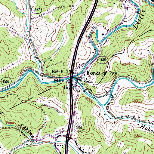 Topographic Map of Forks of Ivy, NC