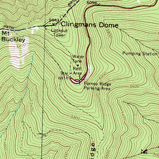 Topographic Map of Forney Ridge Parking Area, NC
