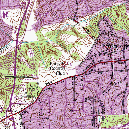 Topographic Map of Forsyth Country Club, NC