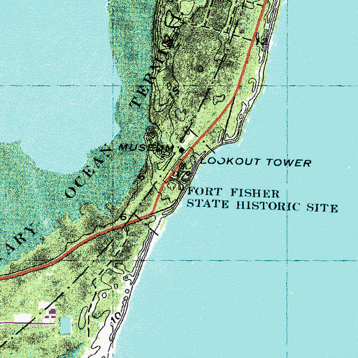 Topographic Map of Fort Fisher State Historic Site, NC