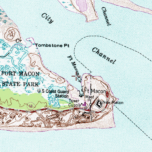 Topographic Map of Fort Macon Creek, NC