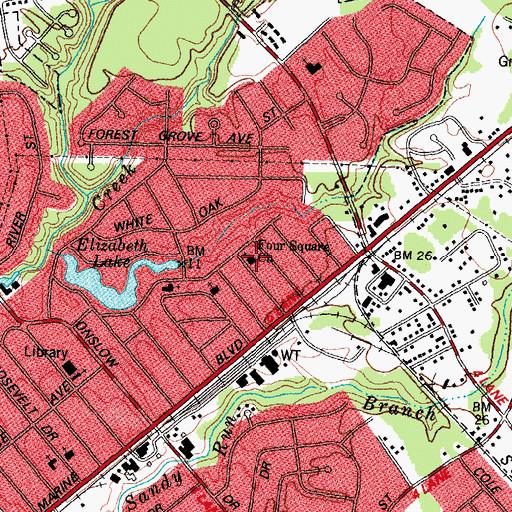 Topographic Map of Four Square Church, NC
