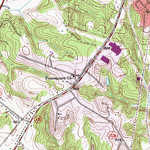 Topographic Map of Foursquare Church, NC