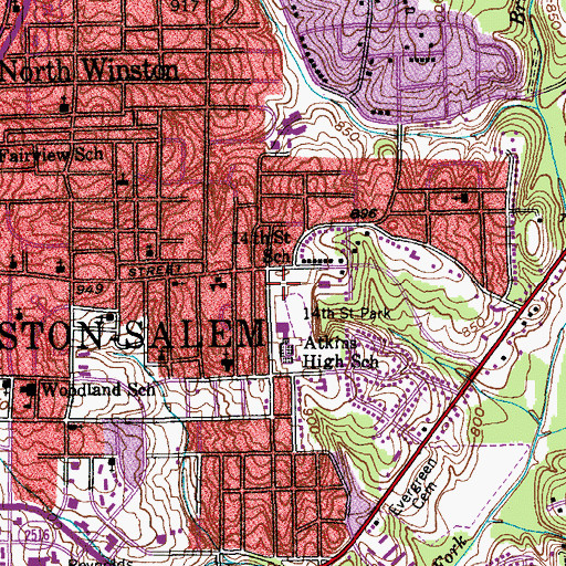 Topographic Map of Fourteenth Street School, NC
