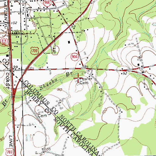 Topographic Map of Fowler Cemetery, NC