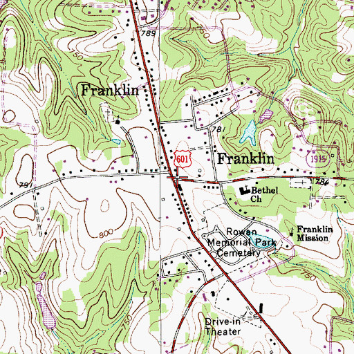 Topographic Map of Franklin, NC