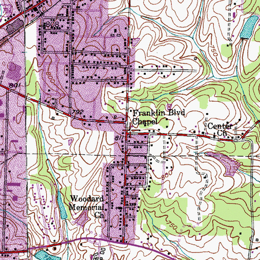 Topographic Map of Franklin Boulevard Chapel, NC