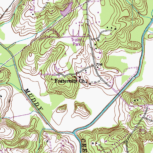 Topographic Map of Fraternity Church, NC