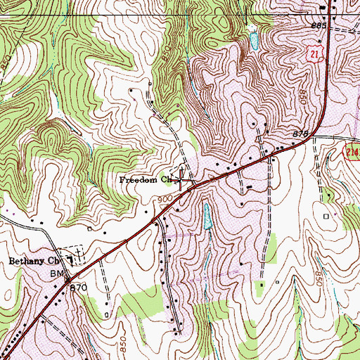 Topographic Map of Freedom Church, NC
