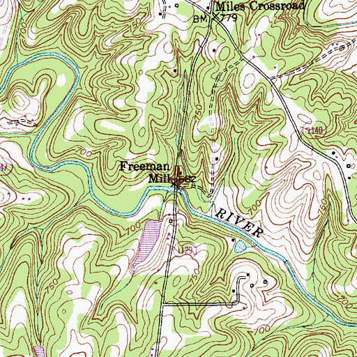 Topographic Map of Freeman Mill, NC