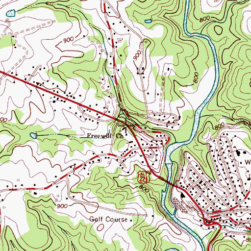 Topographic Map of Freewill Church, NC