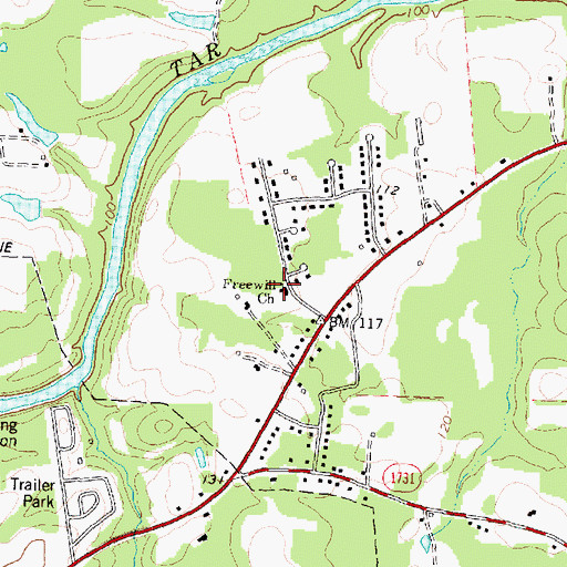 Topographic Map of Freewill Church, NC