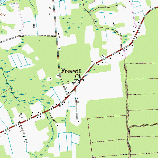 Topographic Map of Freewill Church, NC