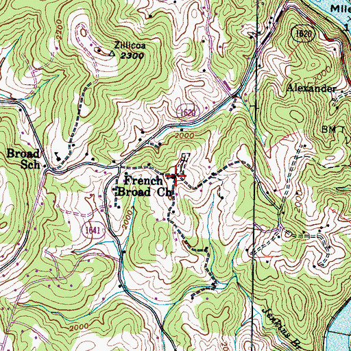 Topographic Map of French Broad Church, NC
