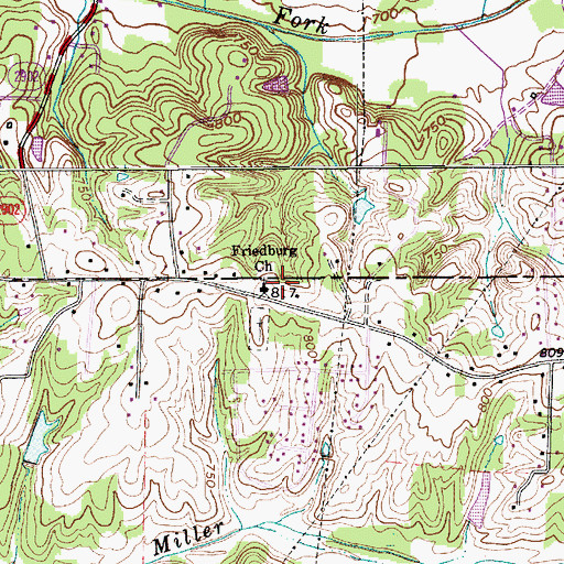 Topographic Map of Friedburg Moravian Church, NC