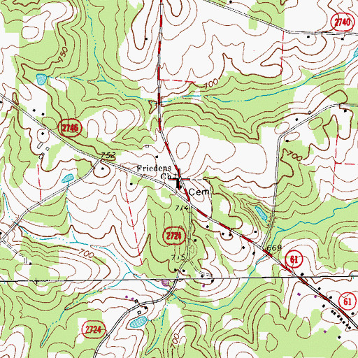 Topographic Map of Friedens Church, NC