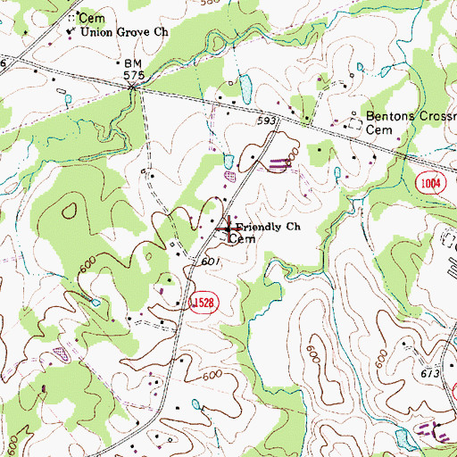 Topographic Map of Friendly Church, NC