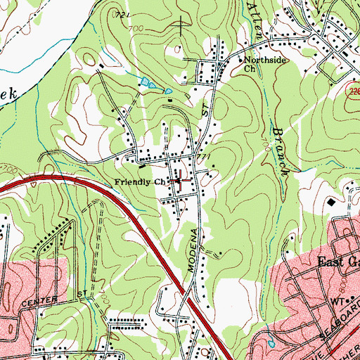 Topographic Map of Friendly Church, NC