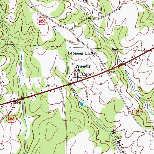 Topographic Map of Friendly Church, NC