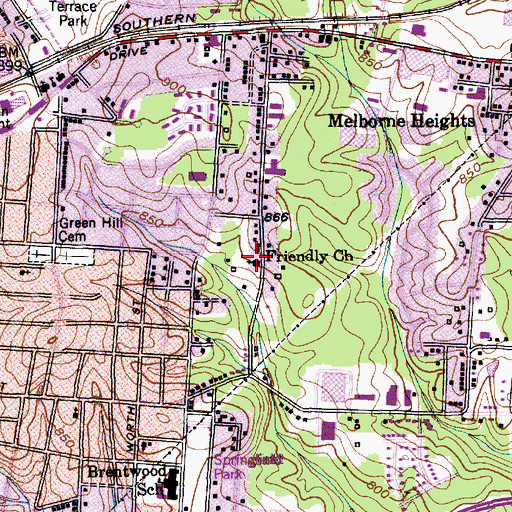 Topographic Map of Friendly Church, NC