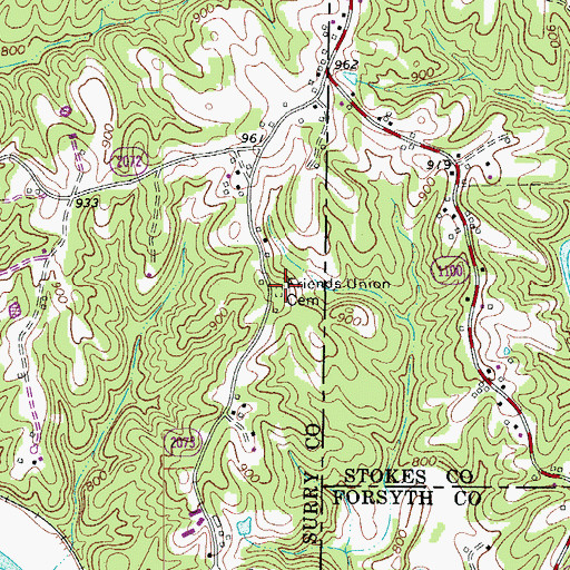 Topographic Map of Friends Union Cemetery, NC