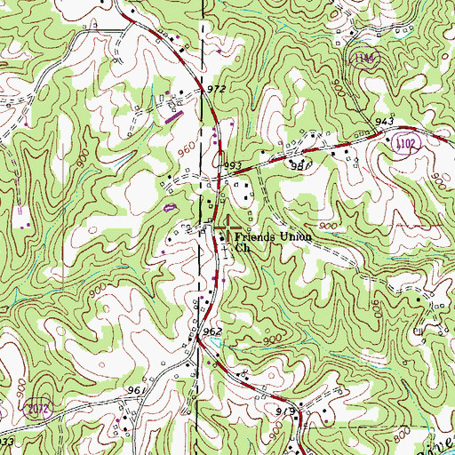 Topographic Map of Friends Union Church, NC