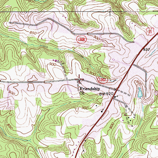 Topographic Map of Friendship Church, NC
