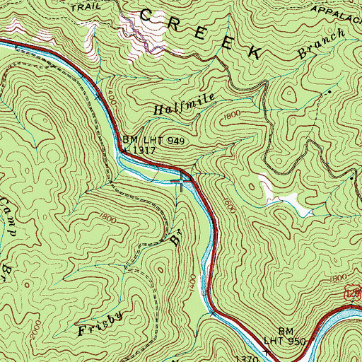 Topographic Map of Frisby Branch, NC