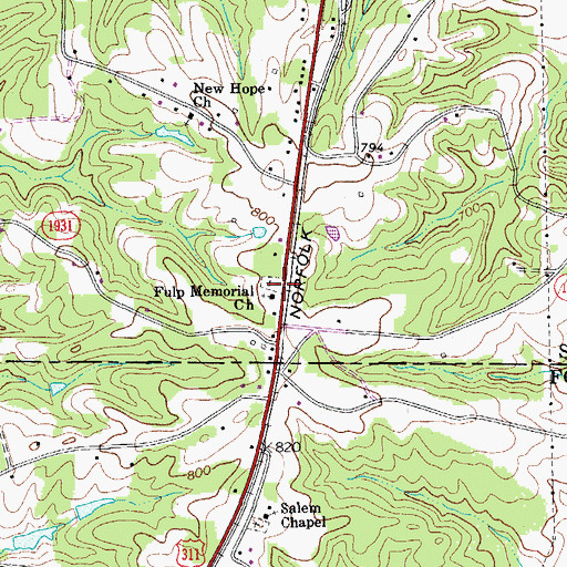 Topographic Map of Fulp Memorial Church, NC