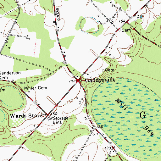 Topographic Map of Gaddysville, NC