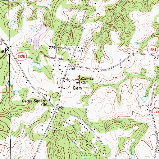 Topographic Map of Galilee Church, NC