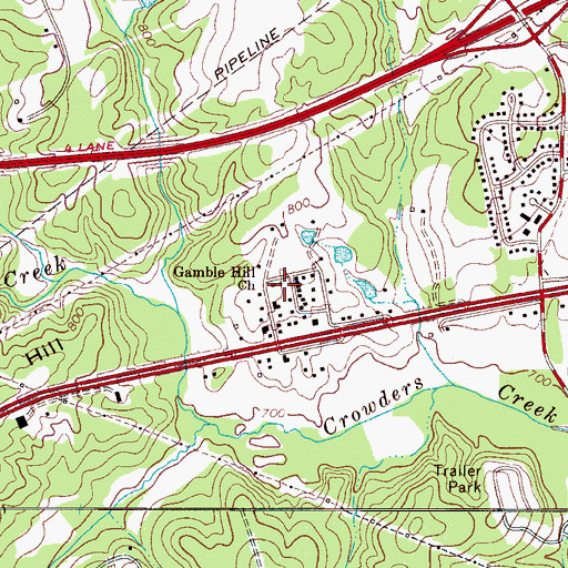 Topographic Map of Gamble Hill Church, NC