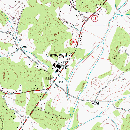 Topographic Map of Gamewell, NC