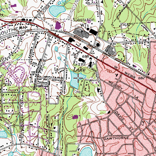 Topographic Map of Gant Lake, NC